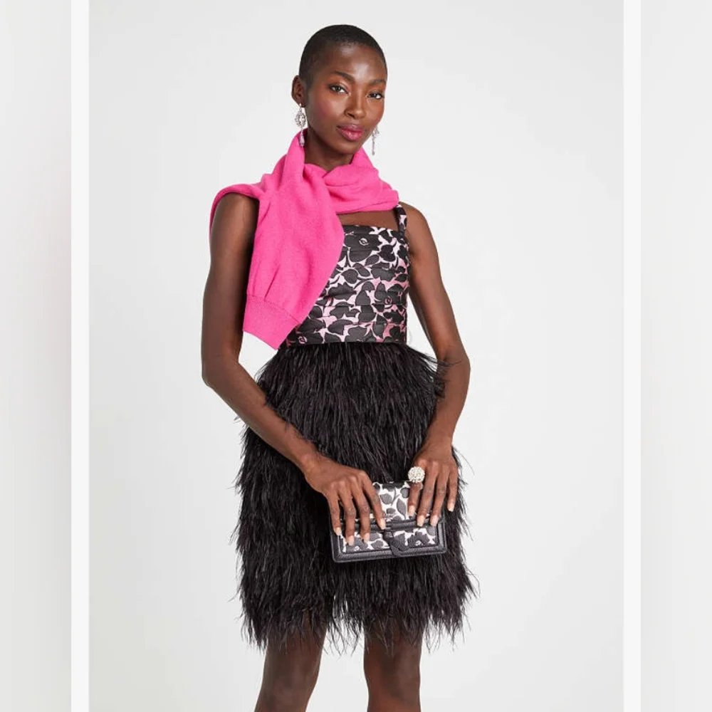 Kate Spade Rosy Garden Ostrich Feather Dress - Size 6